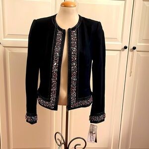 Stunning black waist length jacket-beautiful beading. NWT. SIZE 8.Peter Nygard.